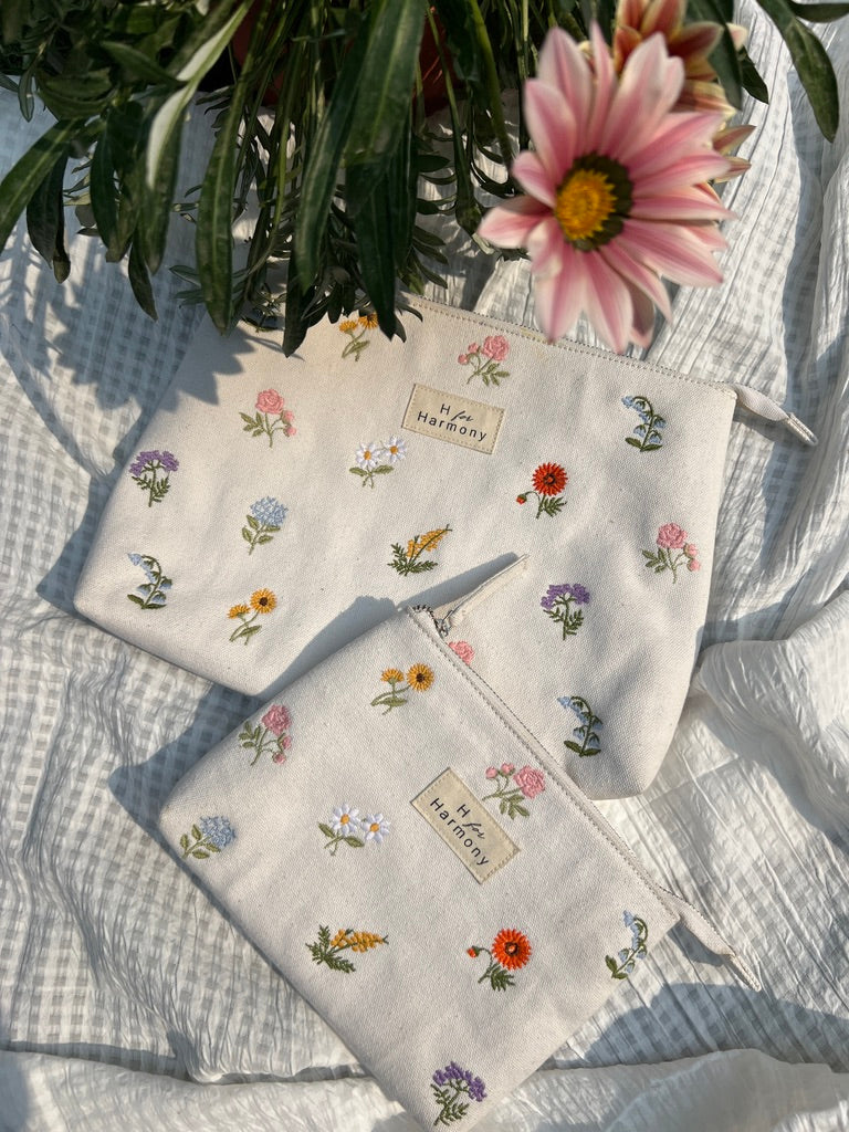 Floral embroidered pouches