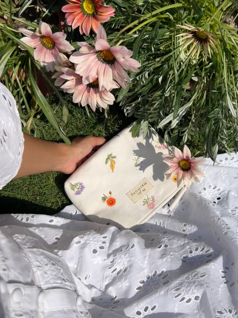 Floral embroidered pouches