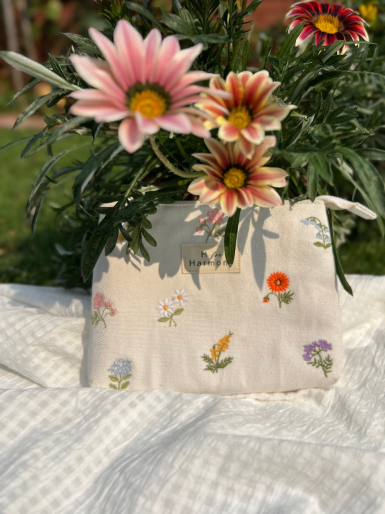 Floral embroidered pouches
