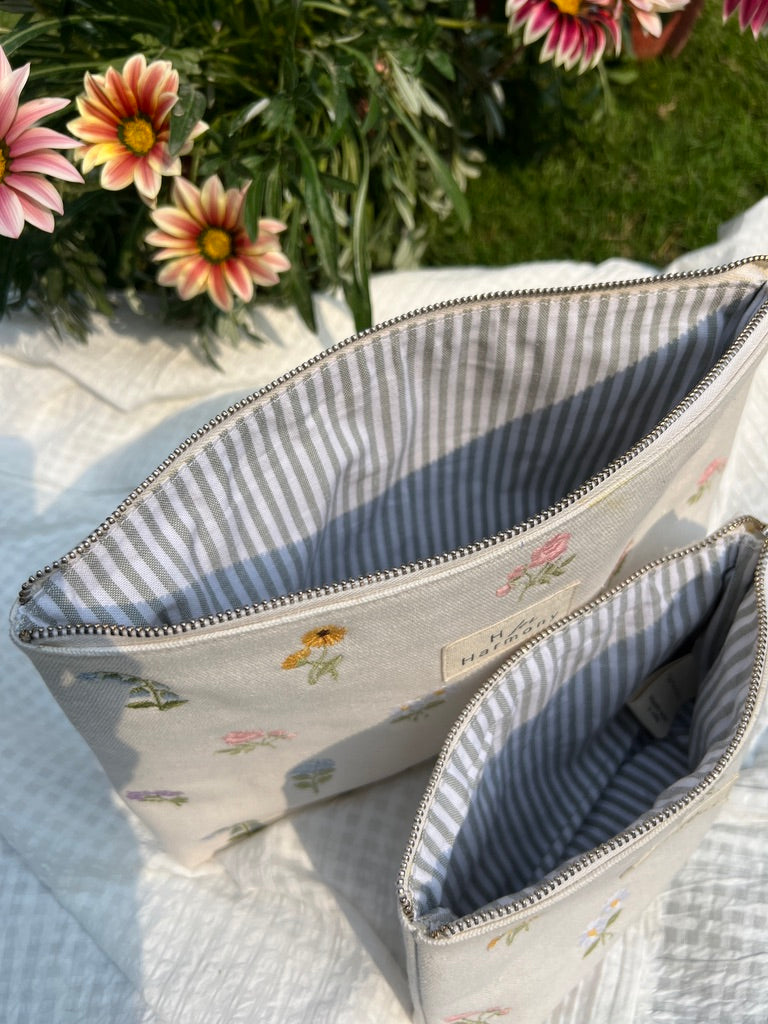 Floral embroidered pouches
