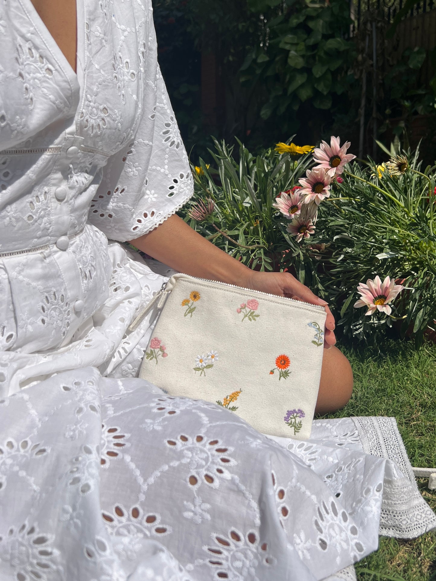 Floral embroidered pouches