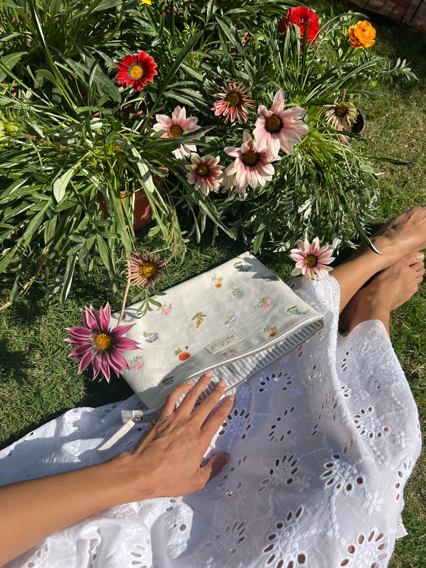 Floral embroidered pouches