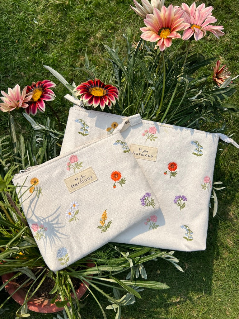 Floral embroidered pouches